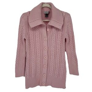 Vintage Y2K Cable Knit Cardigan M Preppy Twee Coquette Soft Girl Chunky Fitted